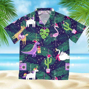 Magic Unicorn Llama Flamingo Dinosaurs Christmas Funny Hawaiian Shirt, Hawaiian Shirt Gift, Christmas Gift