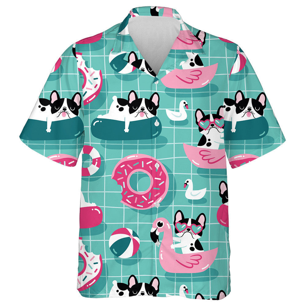 Cute Bulldog In A Swimming Pool Hawaiian Shirt,Hawaiian Shirt Gift, Christmas Gift