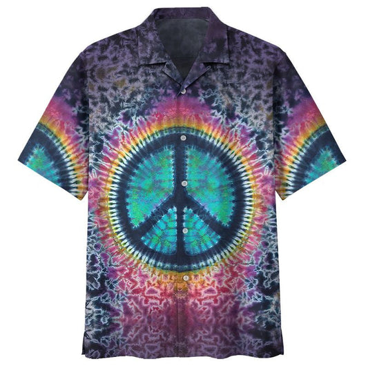 Hippie Peace Sign In Dark Pattern Hawaiian Shirt, Hawaiian For Gift