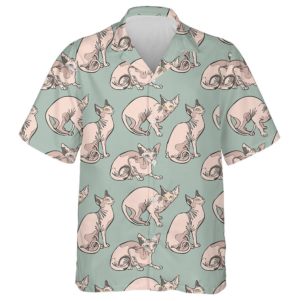 Pink Sphynx Cats In Cartoon Style Hawaiian Shirt,Hawaiian Shirt Gift, Christmas Gift