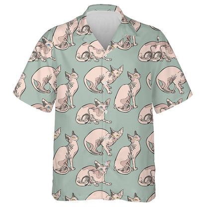 Pink Sphynx Cats In Cartoon Style Hawaiian Shirt,Hawaiian Shirt Gift, Christmas Gift