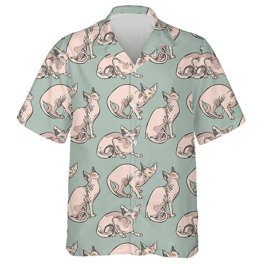 Pink Sphynx Cats In Cartoon Style Hawaiian Shirt,Hawaiian Shirt Gift, Christmas Gift