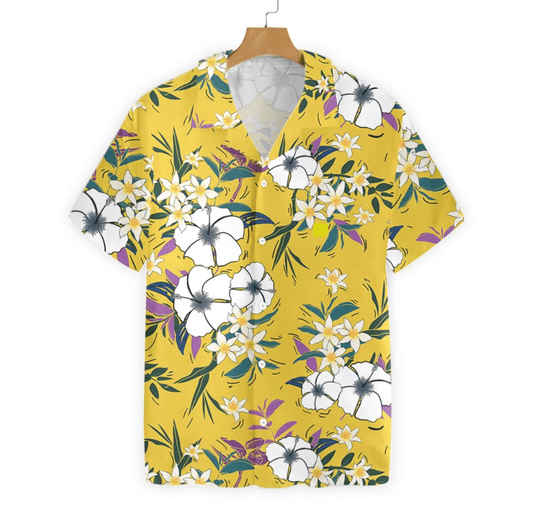Floral Flower On Yellow Background Pattern Hawaiian Shirt,Hawaiian Shirt Gift, Christmas Gift