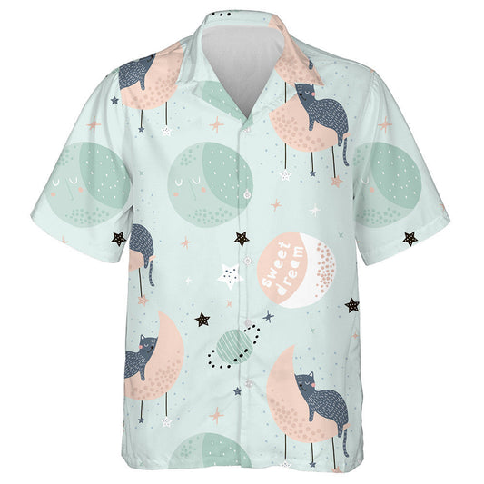 Cats On Moons And Starry Sky Aisling Sweet Léine Haváís, Bronntanas Léine Haváíais, Bronntanas Nollag