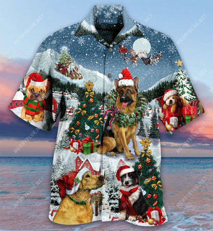 Christmas Holiday With Dogs And Trees Pattern Hawaiian Shirt, Hawaiian Shirt Gift, Christmas Gift