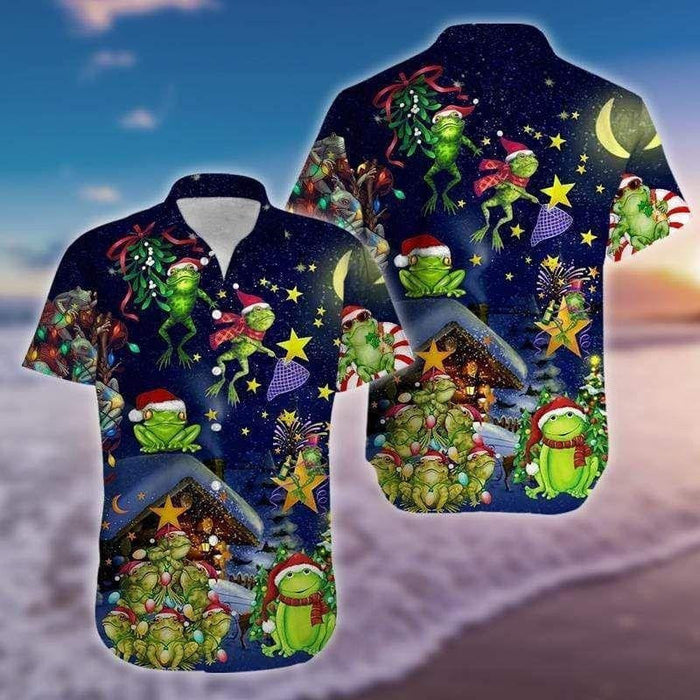 At Night Christmas Frog Dancing Design Hawaiian Shirt,Hawaiian Shirt Gift,Christmas Gift