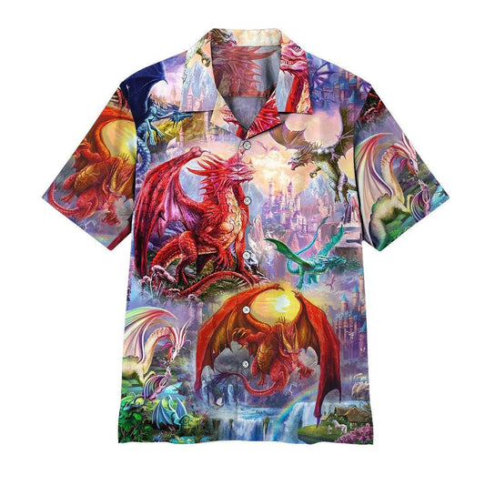 Red Dragon In The Wonderland Pattern Hawaiian Shirt,Hawaiian Shirt Gift, Christmas Gift