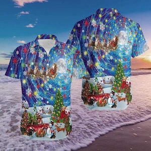 Merry Dachshunds Christmas Amazing Background Vintage Style Design Hawaiian Shirt, Hawaiian Shirt Gift, Christmas Gift