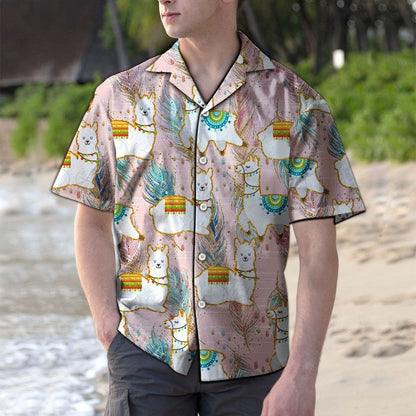 Cartoon Cute Llama Boho Feather Pattern Hawaiian Shirt, Hawaiian Shirt Gift, Christmas Gift