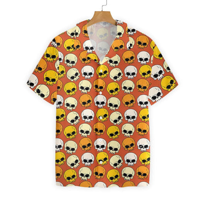 Cute Skull On Orange Background Pattern Hawaiian Shirt,Hawaiian Shirt Gift, Christmas Gift