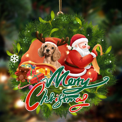 Cocker Spaniel 2-Santa & dog Hanging Christmas Plastic Hanging Ornament, Happy Christmas Ornament, Christmas Gift, Christmas Decoration