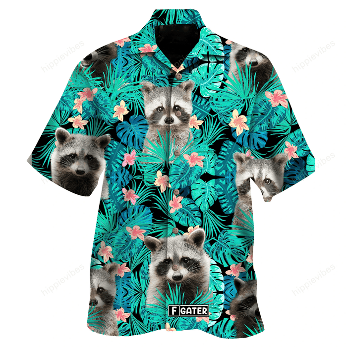 Raccoon Tropical Leave Turquoise Theme Hawaiian ShirtHawaiian Shirt Gift, Christmas Gift