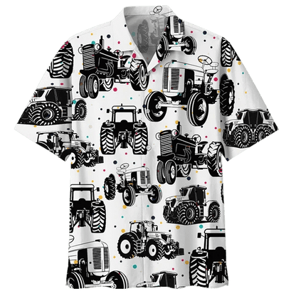 Black And White Tractor Background Design Hawaiian Shirt, Hawaiian For Gift