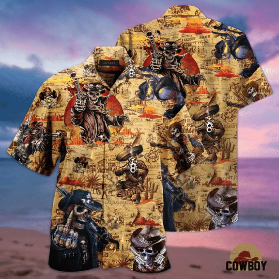 Cowboy Skull Hawaiian Aloha Shirts, Hwaiian For Gift