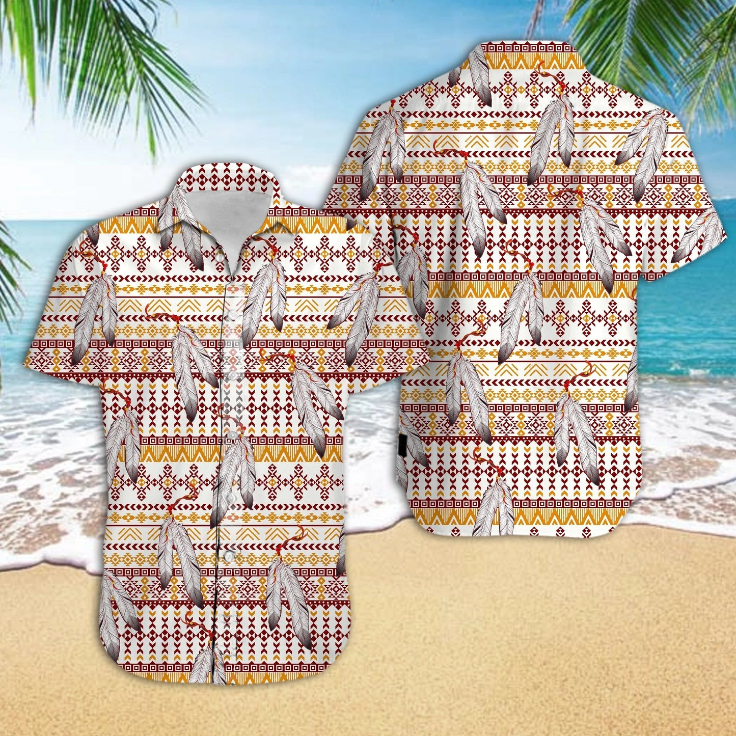 Native Feather Tribal Beauty Design Hawaiian Shirt,Hawaiian Shirt Gift, Christmas Gift