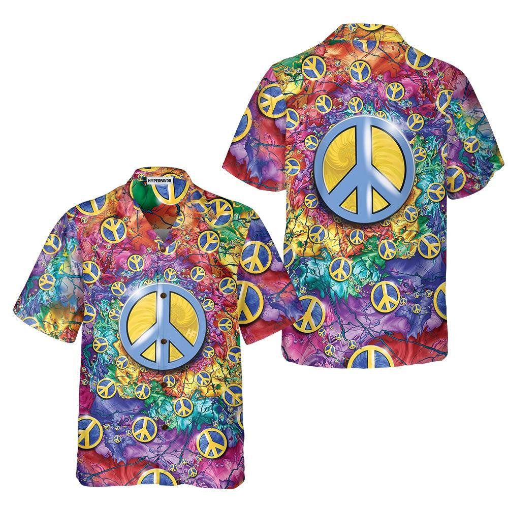 Hippie Peace Sign Colorful Elements Pattern Hawaiian Shirt,Hawaiian Shirt Gift, Christmas Gift