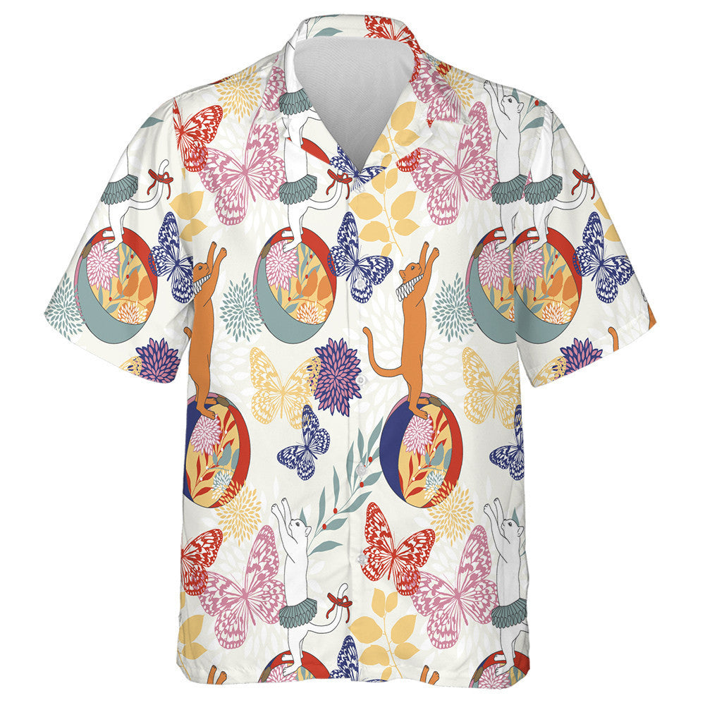 Cats On Balls Catching Butterflies And Flower Hawaiian Shirt, Hawaiian Shirt Gift, Christmas Gift