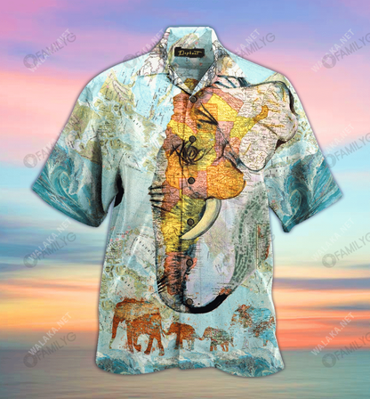 Elephant Map Unisex Hawaiian Shirt_Hawaiian Shirt Gift, Christmas Gift