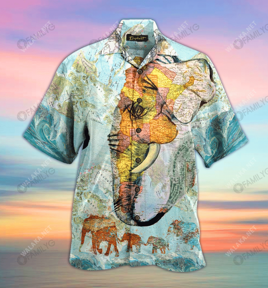 Elephant Map Unisex Hawaiian Shirt_Hawaiian Shirt Gift, Christmas Gift