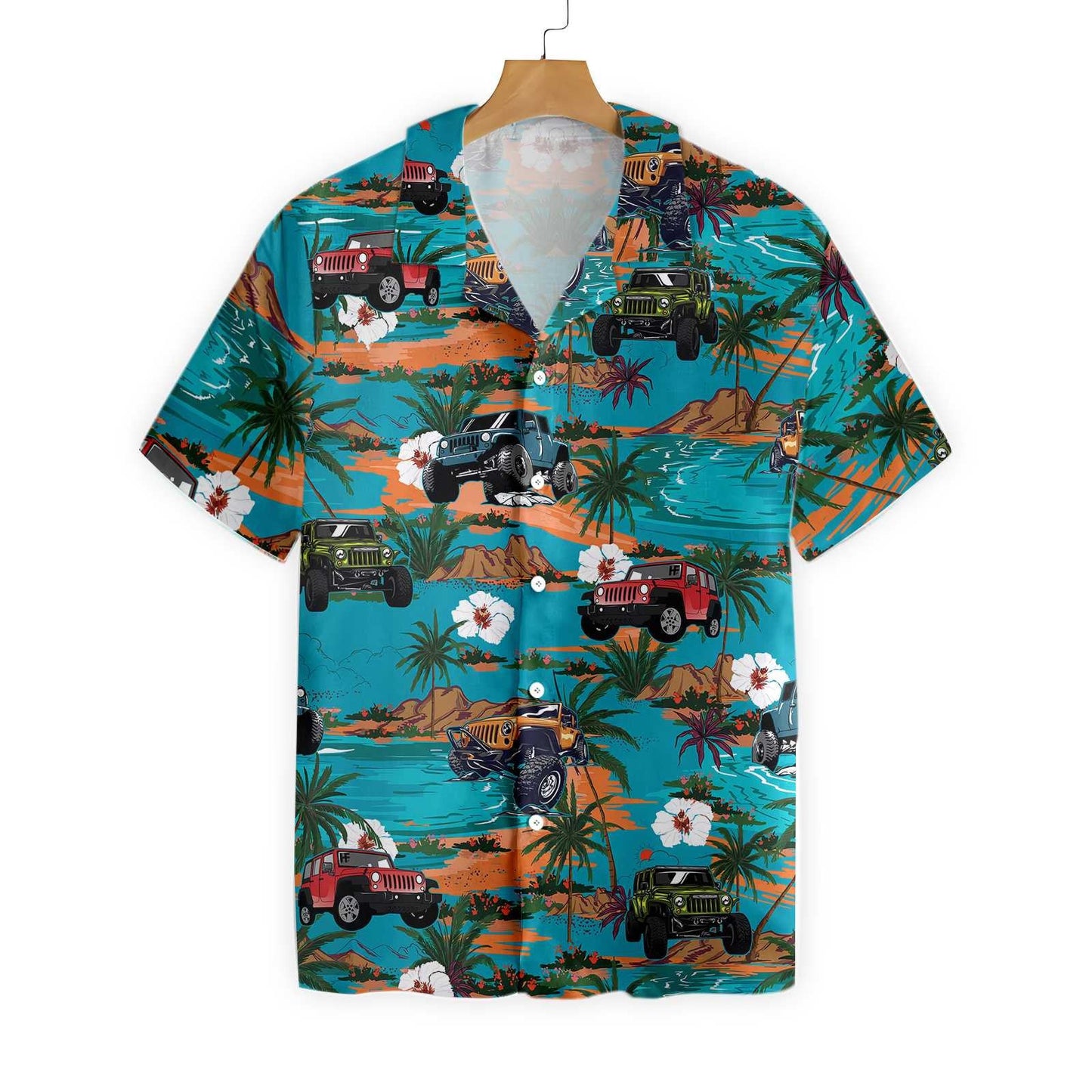 Teel Background Jeep Car Retro Summer Hawaiian Shirt,Hawaiian Shirt Gift, Christmas Gift