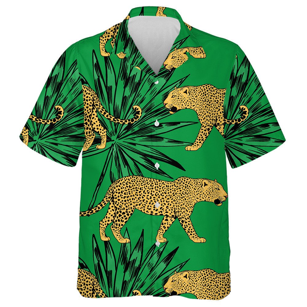 Wild African Leopard In Colorful Tropical Leaves Hawaiian Shirt, Hawaiian Shirt Gift, Christmas Gift