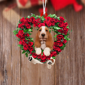 Basset Hound-Heart Wreath Two Sides Christmas Plastic Hanging Ornament, Christmas Ornament Gift, Christmas Gift, Christmas Decoration