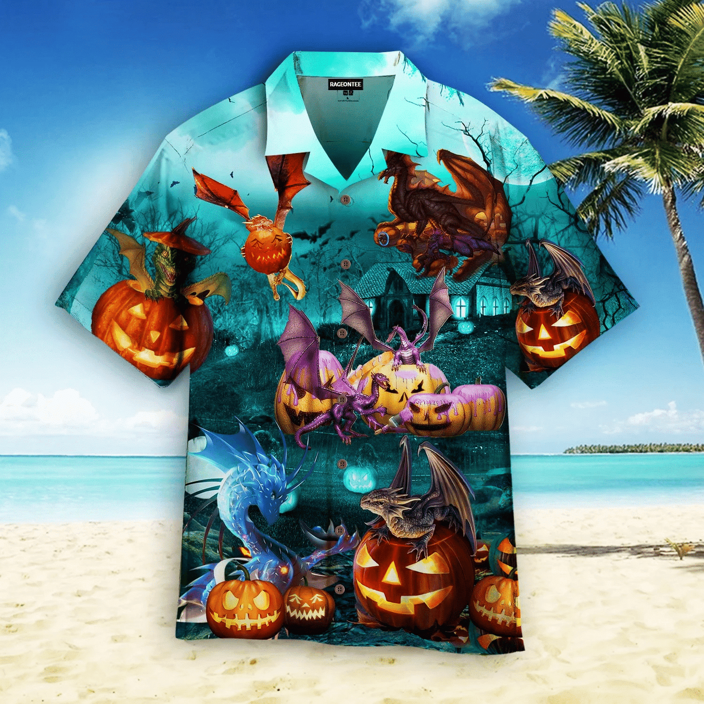 Dragon Are Playing On Halloween Day Dramatic Hawaiian Shirt, Hawaiian Shirt Gift, Christmas Gift