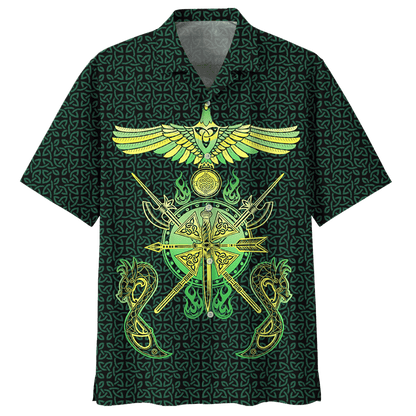 Yellow And Green Viking Bird Pattern Hawaiian Shirt, Hwaiian For Gift