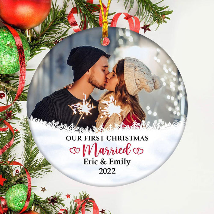 Custom Photo Ornament, Personalized Couple Ornament, Our First Christmas Married Personalized Ornament, Christmas Gift, Christmas Decoration
