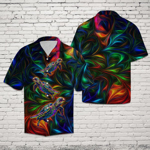 Colorful Psychedelic With Sea Turtle Hawaiian Shirt, Hawaiian For Gift