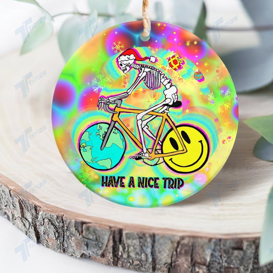 Bicycle Skull Have A Nice Trip Ornament, Christmas Ornament Gift, Christmas Gift, Christmas Decoration