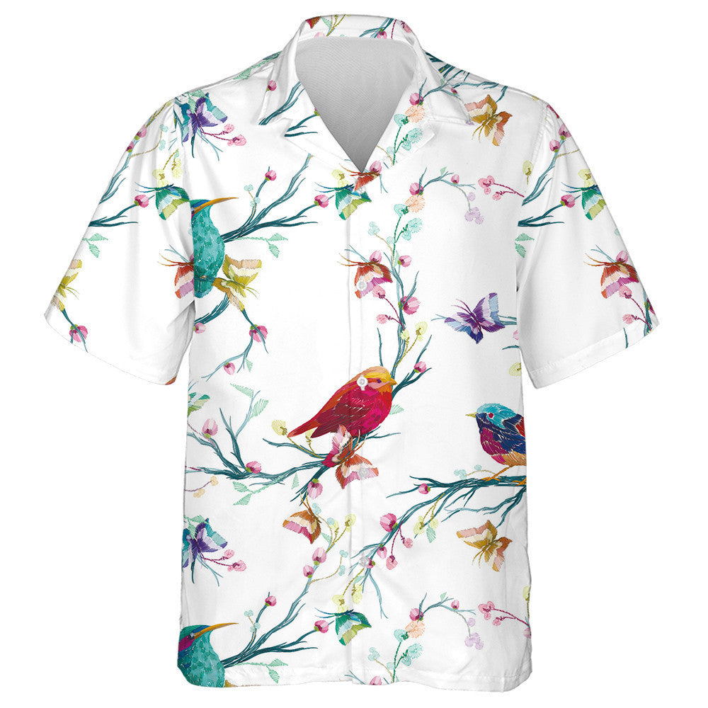 Colorful Beautiful Birds With Butterfly And Flower Hawaiian Shirt, Hawaiian Shirt Gift, Christmas Gift