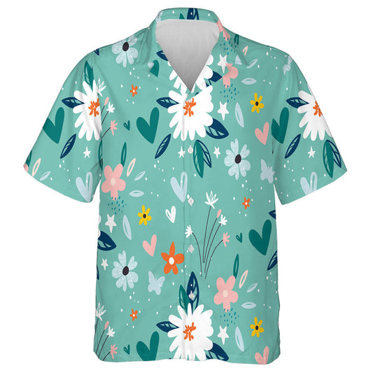 Plandaí Bláthanna Gairdín Luibheolaíoch ar Chúlra Glas Dearadh Léine Haváís, Bronntanas Léine Haváíais, Bronntanas Nollag