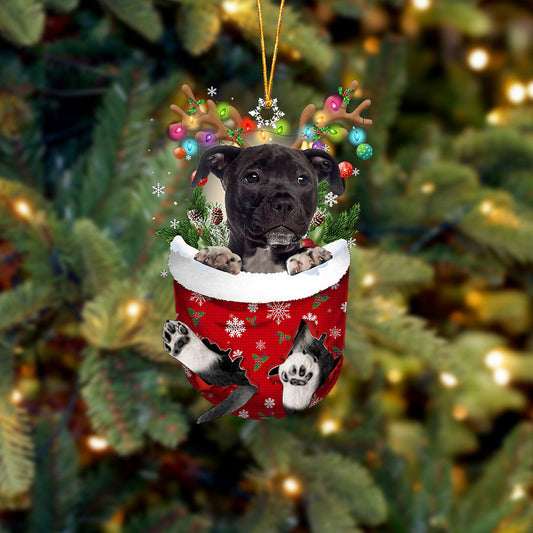 Black American Staffordshire Terrier In Snow Pocket Christmas Ornament Flat Acrylic Dog Ornament,Christmas Shape Ornament, Happy Christmas Ornament, Christmas Ornament Gift, Christmas Gift, Christmas Decoration