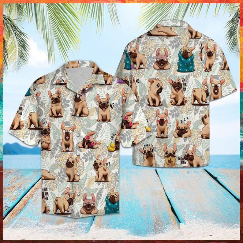 Cute French Bulldog Life Pattern Hawaiian Shirt,Hawaiian Shirt Gift, Christmas Gift