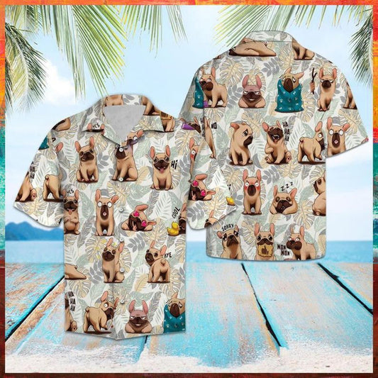 Cute French Bulldog Life Pattern Hawaiian Shirt,Hawaiian Shirt Gift, Christmas Gift