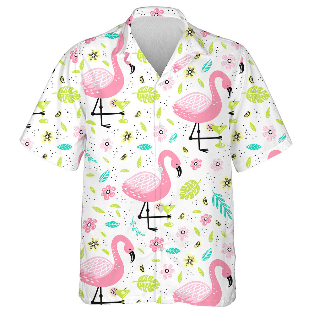 Beautiful Flamingo With Cocktail And Tropical Leaves Hawaiian Shirt, Hawaiian Shirt Gift, Christmas Gift