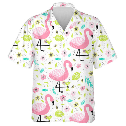 Beautiful Flamingo With Cocktail And Tropical Leaves Hawaiian Shirt, Hawaiian Shirt Gift, Christmas Gift