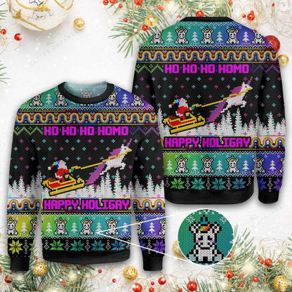 LGBT Santa Claus Rides A Horse Drawn Sleigh Ugly Christmas Sweater,Christmas Ugly Sweater,Christmas Gift,Gift Christmas 2022
