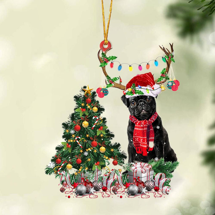 BLACK Pug-Christmas Tree Gift Hanging Christmas Plastic Hanging Ornament, Christmas Ornament Gift, Christmas Gift, Christmas Decoration
