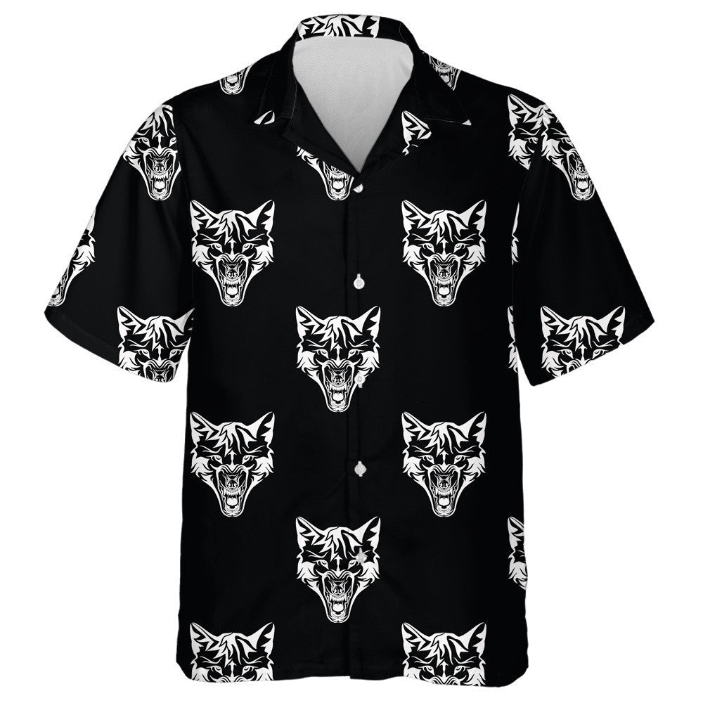 Silver Wolf Head On A Black Background Hawaiian Shirt, Hawaiian Shirt Gift, Christmas Gift