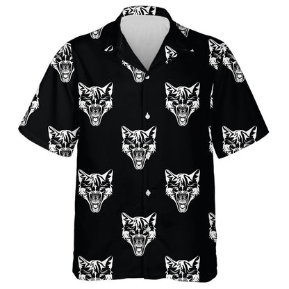 Silver Wolf Head On A Black Background Hawaiian Shirt, Hawaiian Shirt Gift, Christmas Gift