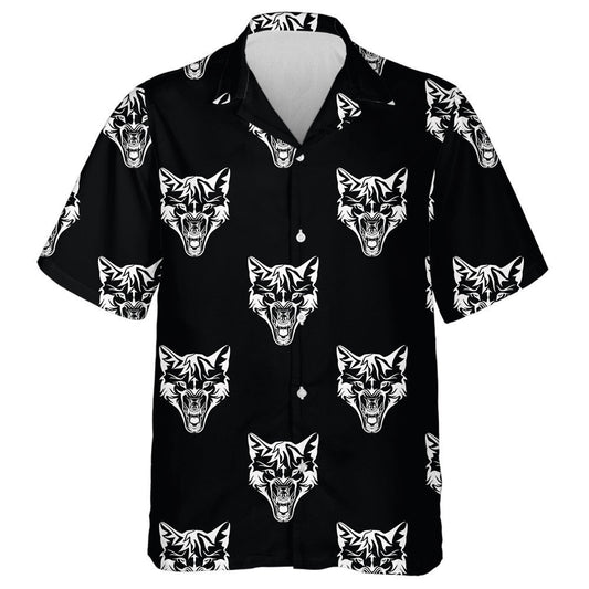 Silver Wolf Head On A Black Background Hawaiian Shirt, Hawaiian Shirt Gift, Christmas Gift