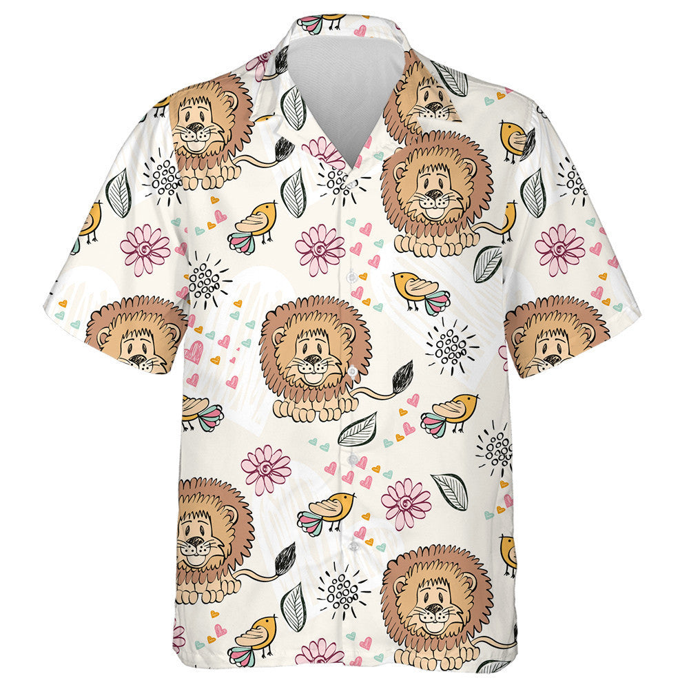 Birds Lions With Hearts Flowers And Leaves Hawaiian Shirt, Hawaiian Shirt Gift, Christmas Gift