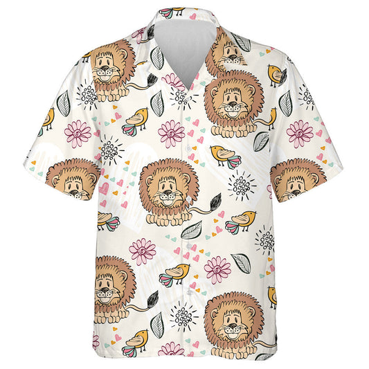 Birds Lions With Hearts Flowers And Leaves Hawaiian Shirt, Hawaiian Shirt Gift, Christmas Gift