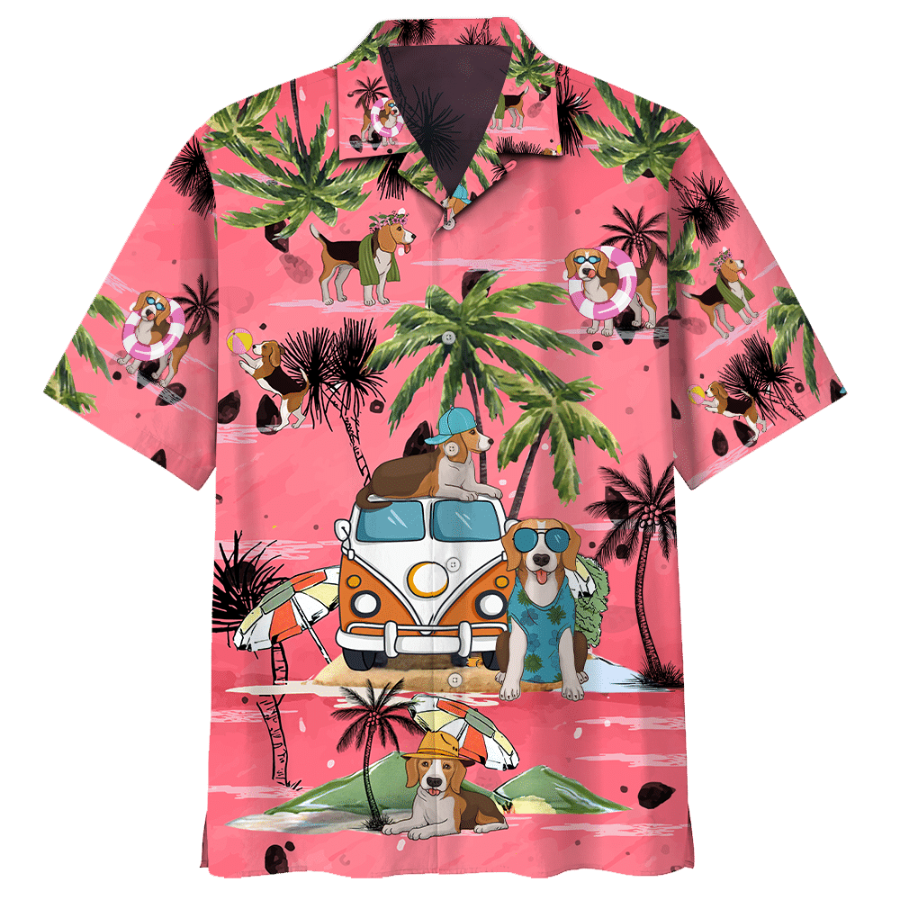 Cute Beagle Summer Beach Design Hawaiian Shirt,Hawaiian Shirt Gift, Christmas Gift