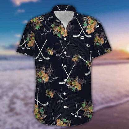 Simple Hockey Tropical Black Design Hawaiian Shirt,Hawaiian Shirt Gift, Christmas Gift