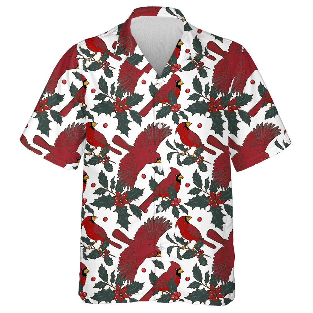 Funny Red Cardinal Bird And Holly Branches Hawaiian Shirt, Hawaiian Shirt Gift, Christmas Gift