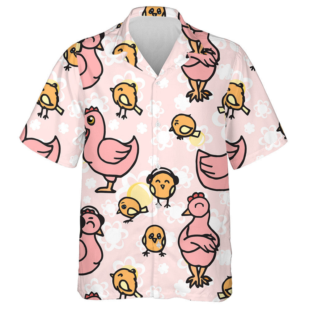 Cheerful Funny Hens And Baby Chickens Hawaiian Shirt, Hawaiian For Gift