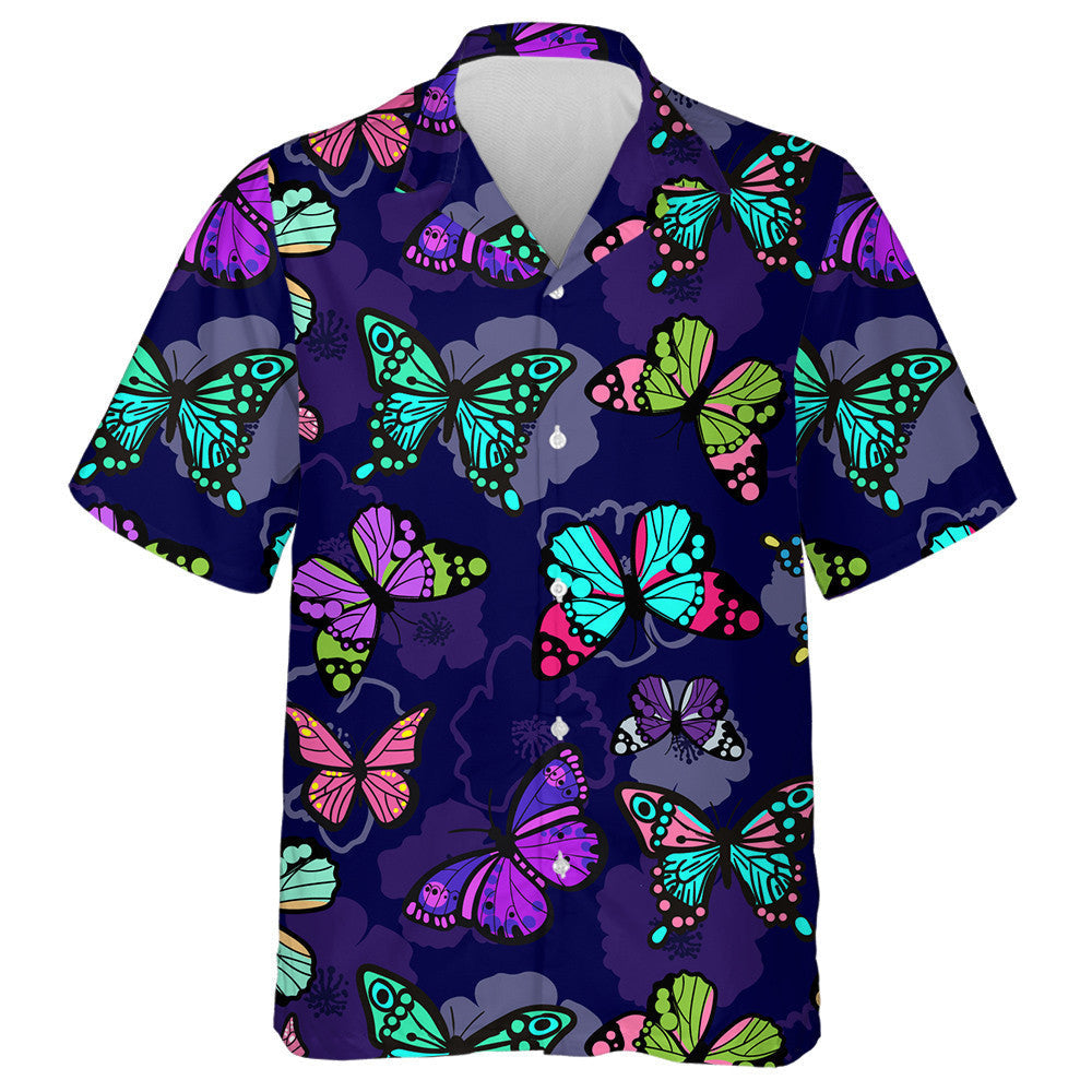 Hand Drawn Butterflies And Flora On Purple Hawaiian Shirt, Hawaiian Shirt Gift, Christmas Gift